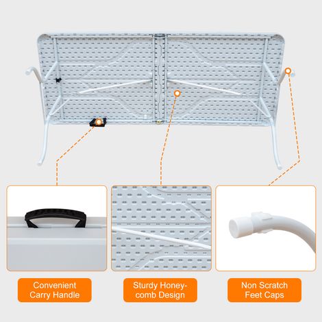 Mesa plegable portátil pesada de 180 cm con asa, mesa plegable, mesa multifuncional para camping, picnic, fiestas interiores/exteriores, capacidad de peso 135KG (blanca) (1/5)