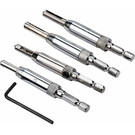 Ensemble de 4 forets auto-centreurs HSS pour charnières, conçus pour les menuisiers, les ébénistes et les fabricants de meubles. (1/4)