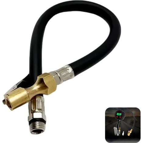 26 Zoll langer, flexibler Gummiluftschlauch zum Aufpumpen von Fahrrad- und Motorradreifen, mit Messingauskleidung und Ventilclip, tragbarer Adapter für Reifenfüller (1/5)