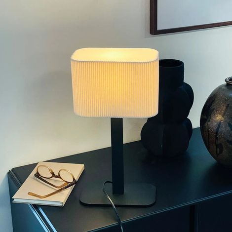 [NEUWERTIG] B-Ware Dyberg Larsen Tischlampe Leuchte Calix Weiß Textil Metall Naturweiß 39 Cm