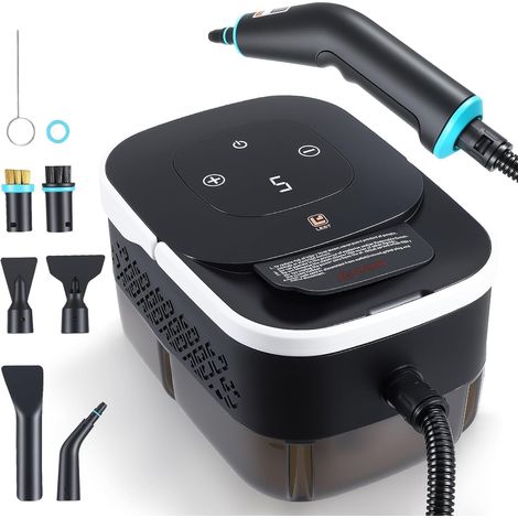 Nettoyeur vapeur manuel 2500 W avec 6 vitesses réglables et 8 types de buses, réservoir d'eau de 1250 ml, machine de nettoyage à vapeur haute pression pour la maison et la voiture (1/5)