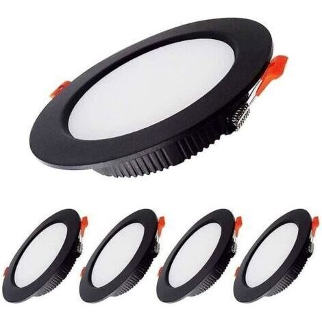 7W Spot Led Encastrable Dimmable Noir Extra Plat 230V 5 Pack,700LM = 70W incandescence, IP44,Blanc Froid 6000K, Dcoupe 80-90mm,Rond plafond encastr Pour salle de bain,Cuisine,Salon,Couloir (1/4)