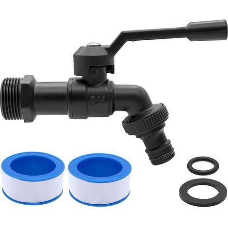 Robinet de jardin en laiton de 3/4" - Résistant au gel - 20 °C - Résistant à la chaleur - 120 °C - Avec raccords de tuyau - Noir (1/5)