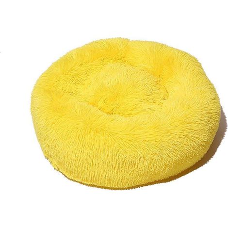 Rundes Hundebett aus Plüsch, weiches Katzensofa, rutschfest, Größe & Farbe wählbar (Gelb, 50CM)