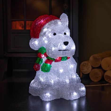 31cm Light up Acrylic Christmas Westie Dog Decoration with 40 White LEDs (1/5)