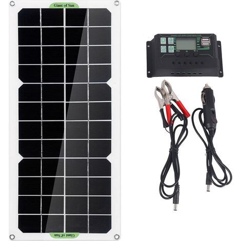 30W Panneau Solaire Voiture Van Bateau Caravane Camping-Car Trickle Portable 12V Chargeur de Batterie avec ContrôLeur 100A (1/5)