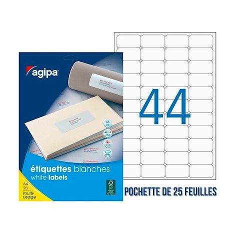 Etiquette adhésive Agipa 119603 blanche 50 x 25 mm multi-usage - Pochette de 1100 (1/2)