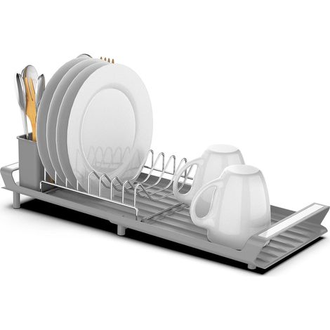 Extendable stainless steel dish drainer with cutlery holder - Grey, dimensions 27.9 x 20 x 11 cm (1/5)
