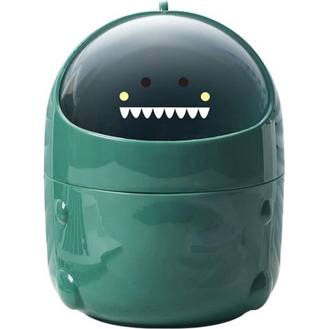 Mini poubelle de bureau avec couvercle, pour salle de bain, cuisine, bureau, Style dessin animé, Portable, vert