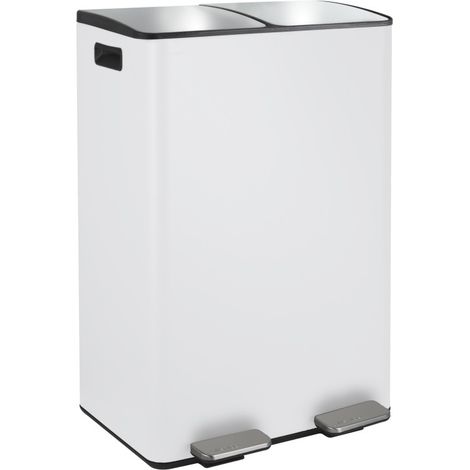 Spirella – Poubelle tri sélectif 60L – 2x30L – Acier blanc mat – Couvercle soft-close – Pour intérieur et extérieur