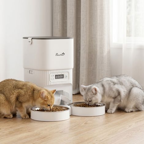 Distributore automatico di crocchette per gatti con timer, 4 L, 2 ciotole in acciaio inox HAVRYA (1/4)