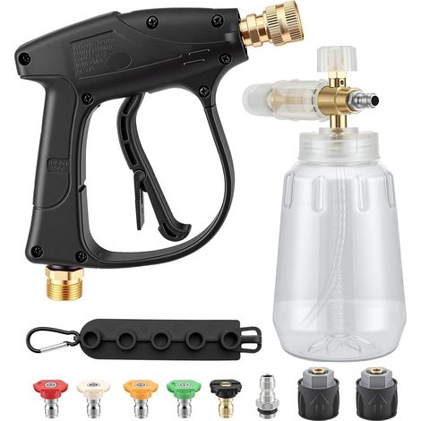 Pressure Washer Gun 5200 PSI with 1 Litre Foam Cannon, 5 Nozzles, Quick Connector, Car Wash Gun with M22 (14mm) Hose Connection and 1/4" Quick Coupling (1/5)