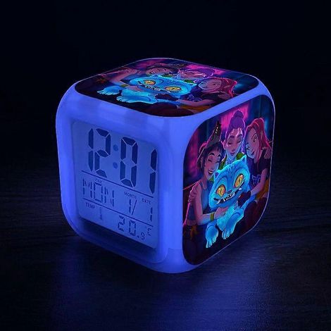 Réveils à motifs animés avec veilleuse LED, affichage numérique couleur, température, calendrier et jour de la semaine, parfaits pour décorer une chambre de fille. 13 fonctions, fonctionne avec 4 pile (1/5)