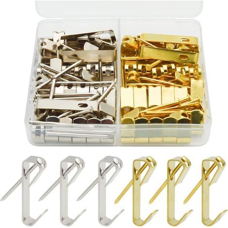 40er-Pack Bilderaufhänger, robuste Bilderrahmenhaken mit Nägeln (Gold, Silber)