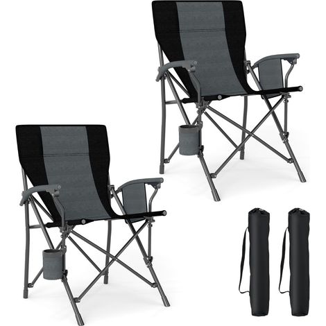 Juego de 2 sillas de camping plegables 59 x 63 x 89 cm carga máxima 160 kg diseño práctico en tela Oxford negra 200012415