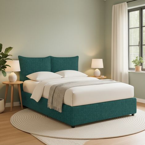 Cama Matrimonial Uckfield, Desenfundable, Made in Italy, Verde Petróleo (1/5)