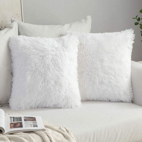 2 Pcs Moelleux Coussins En Fausse Fourrure Doux Coussin Taie D'oreiller 43X43 Cm (1/5)