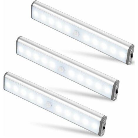 Trois lampes de placard à 10 LED, sans fil, rechargeables par USB, magnétiques, avec détecteur de mouvement, 2 modes d'éclairage, portables. Lampes de placard, lampes de secours, lampes pour enfants. (1/5)