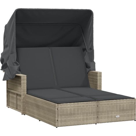 Maison Exclusive - Lettino Doppio Baldacchino e Cuscini Grigio Chiaro Polyrattan (1/5)