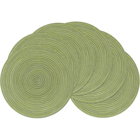 Lot de 6 , Vert38x38cm, Set de Table Rond Vert Set de Table Coton Tressé Lavable Napperon de Noël Sets de Table Résistantes à la Chaleur, pour la fête du Mariage (1/5)