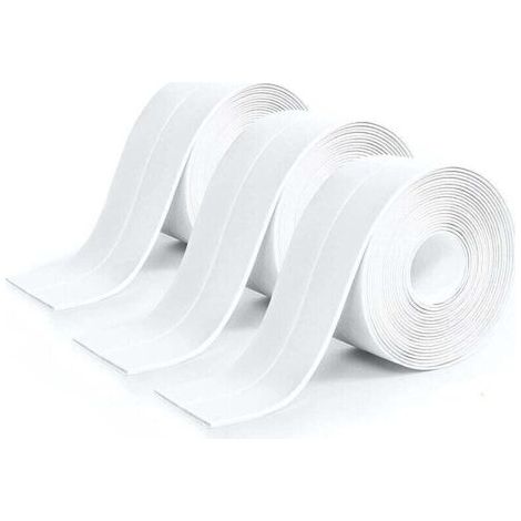 3-teilige Rolle weißes Silikondichtmittel für Badezimmer, weißes Klebeband für Küche, auslaufsicheres Dichtungsband, geeignet für Badezimmer, Toiletten und viele andere Anwendungen (320 x 3,8 cm)