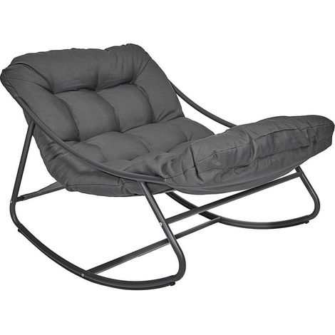 Altobuy – Fauteuil suspendu en métal et textilène gris – Coussin en mousse polyuréthane – Dimensions 108 x 78 x H71,5cm – Pour intérieur et extérieur