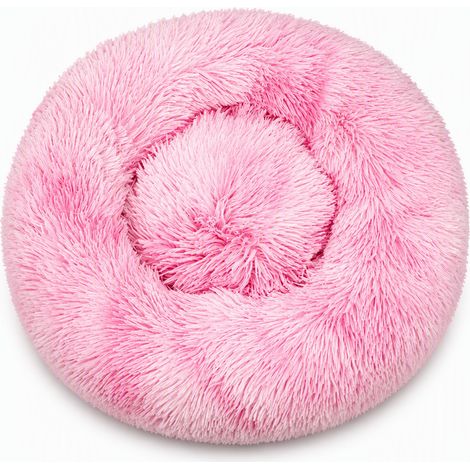 Niche ronde en fausse fourrure douce rouge chiné rose 55 x 50 cm (1/5)