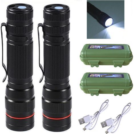 Rechargeable Flashlights 2 Pack Tactical LED Flashlight Torches by USB with Water Resistant 3 Flashlight Modes for Camping, Hiking, Fishing, Outdoor Activities
