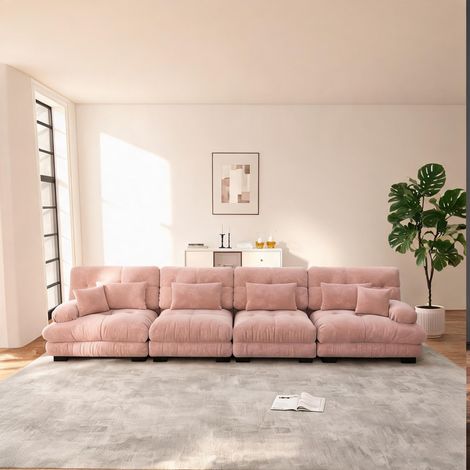 Tissu chenille rose canapé d'angle 4 places 406 x 77 x 81 cm (1/5)