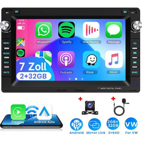 Autoradio Android 15 7 Pouces 2Go+32Go pour VW Polo 9N / Golf 4 / Passat B5 - Apple CarPlay, GPS, RDS, Microphone Intégré - 2+32G CAM (1/5)