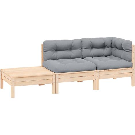 Juego muebles jardín 3 pzas con cojines gris madera pino maciza vidaXL (1/5)