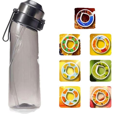 Botella de agua deportiva, 7 cápsulas de sabor, diseño reutilizable, libre de BPA, negro/transparente, 650 ml. (1/2)