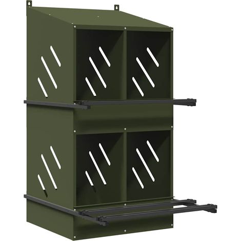 Nichoir à poules avec 4 compartiments vert olive métal