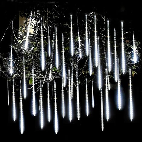 Pluie de Météores Lumière Extérieure Noël – Guirlande Lumineuse Glacons Étanche en Cascade pour Arbre, Mariage, Terrasse, Cour, Thanksgiving – Blanc 12 Pouces 8 Têtes
