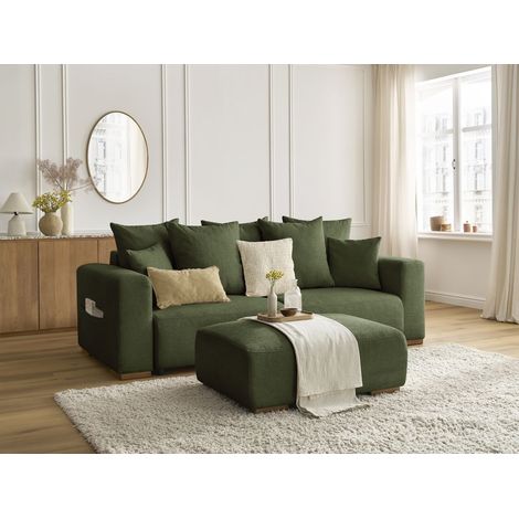 BOBOCHIC - Canapé droit convertible SIDONIE tissu chiné avec pouf Vert (1/5)