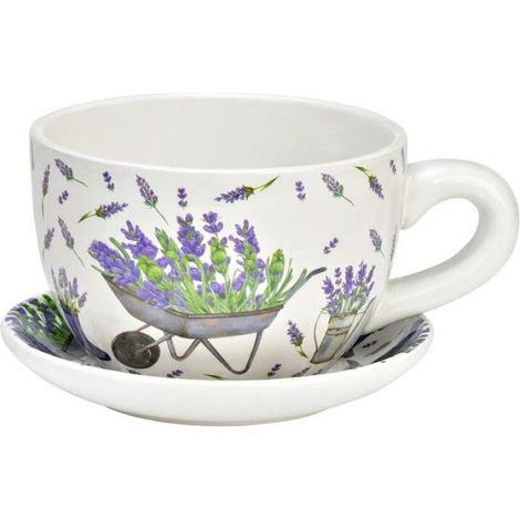 Vase ou cache pot en forme de tasse lavande 20x12x15cm (1/3)