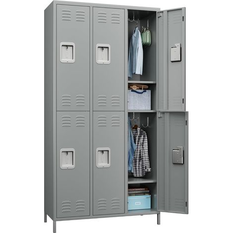 Casier Métallique Verrouillable 6 Compartiments avec Ventilation - Armoire de Rangement Sécurisée pour Entreprises, Écoles, Salles de Sport et Bureaux - Gris Clair (1/5)