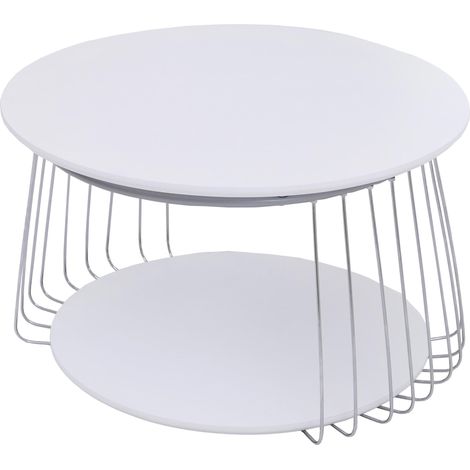 Table basse MCA HWC-P60, table d'appoint, table basse, table de salon, métal MDF ronde Diam. 70 cm- blanche
