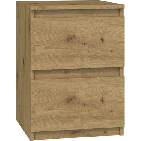 CDF Nachttisch M2 Malwa, Nachtschrank Farbe: Eiche Artisan Ideal für Schlafzimmer, Kinderzimmer, Teenager Einfache Montage Zwei geräumige Schubladen Grifflose Schubladen (1/3)