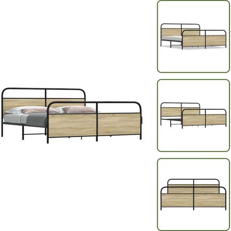 Letto con pediera - vidaXL Giroletto senza Materaso in Metallo Rovere Sonoma 180x200 cm - Letto con base a doghe