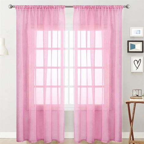 Rideaux Filet Rose Unis 2 Panneaux 132 x 270 cm, pour Salon Chambre Cuisine (1/5)