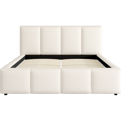 Cama doble capitoné 180 x 200 cm en bouclé beige con somier de láminas y cabecero (1/5)