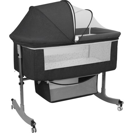 Lit bébé/lit cododo, hauteur réglable, cadre détachable, avec moustiquaire, 100×60×79 cm (noir). (1/5)