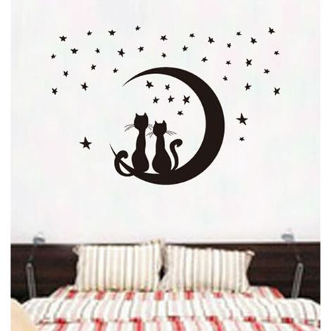 Sticker mural Chat Noir étoilé pour la chambre des enfants au petit matin (1/3)