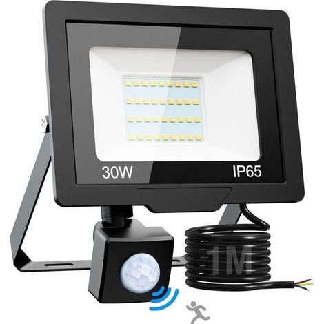 30W Projecteur LED Exterieur Detecteur de Mouvement, 6500K/3000LM Étanche Spot LED Extérieur, Eclairage Exterieur pour Patio Jardin Garage Cour Entrepôt Blanc Froid (1/5)