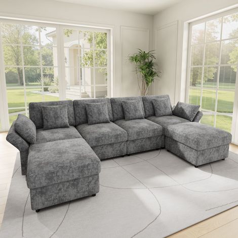 Pouf Hocker aus Chenille in Grau 284 x 156.5 x 86 cm HOMAIRE (1/5)