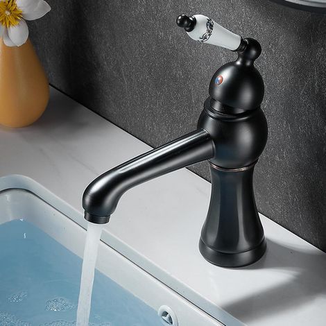 Mitigeur pour vasque, laiton, noir, monocommande, pour lavabo (1/5)