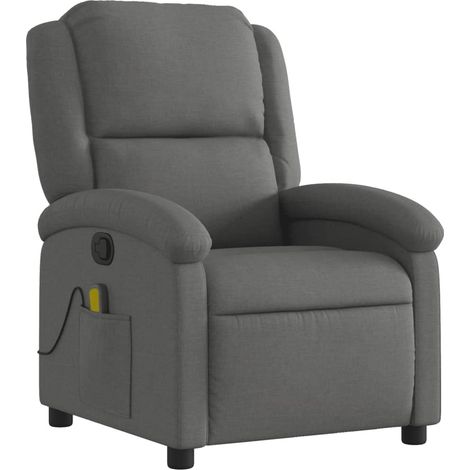 Poltrona relax TV funzione massaggio reclinabile 6 punti massaggio in tessuto grigio scuro DEC026942