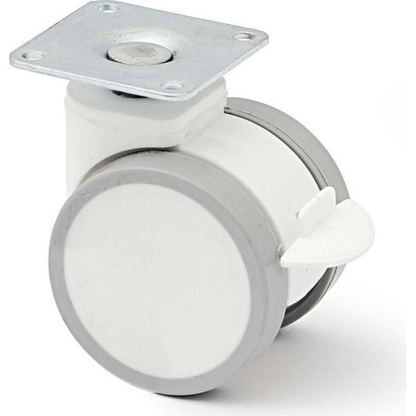 rueda giratoria duncan ø50. altura 64 mm. color blanco freno con freno