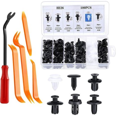 Clips Voiture, 100 Pièces Clips Garniture Plastique Rivets, Rivet Clips, Clips Garniture Plastique, Plastique Fixation Noir Universel, pour de Voiture (1/5)
